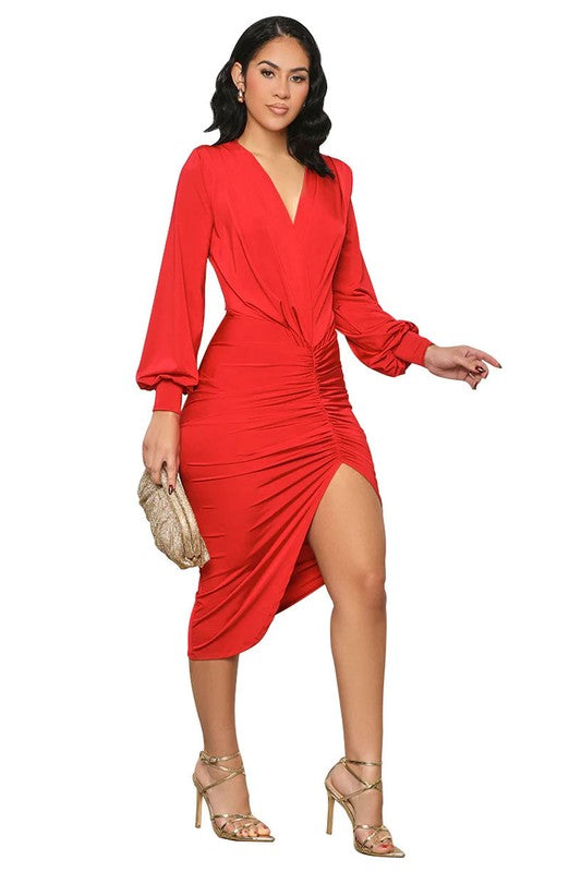 Elegance Unveiled Deep V Long Dress